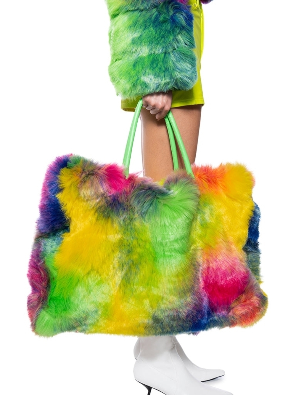 Kaleido Rainbow Multicolor Faux Fur Tote Bag (Matching Jacket & Scarf available)